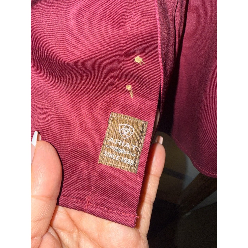Ariat Boys XL 18 Burgundy Long Sleeve Western Button Shirt Embroidered Logo - Picture 7 of 11